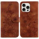 For iPhone 16 Pro Max Lily Embossed Leather Phone Case(Brown) - 1