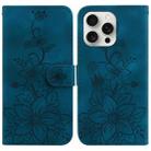 For iPhone 16 Pro Max Lily Embossed Leather Phone Case(Dark Blue) - 1