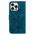 For iPhone 16 Pro Max Lily Embossed Leather Phone Case(Dark Blue) - 3