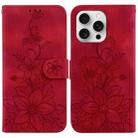 For iPhone 16 Pro Max Lily Embossed Leather Phone Case(Red) - 1