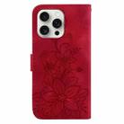 For iPhone 16 Pro Max Lily Embossed Leather Phone Case(Red) - 3