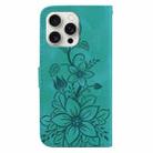 For iPhone 16 Pro Lily Embossed Leather Phone Case(Green) - 3