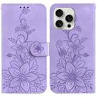 For iPhone 16 Pro Lily Embossed Leather Phone Case(Purple) - 1