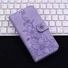 For iPhone 16 Pro Lily Embossed Leather Phone Case(Purple) - 2