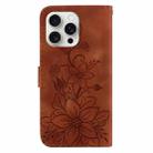 For iPhone 16 Pro Lily Embossed Leather Phone Case(Brown) - 3