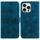 For iPhone 16 Pro Lily Embossed Leather Phone Case(Dark Blue) - 1