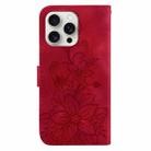 For iPhone 16 Pro Lily Embossed Leather Phone Case(Red) - 3