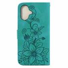 For iPhone 16 Plus Lily Embossed Leather Phone Case(Green) - 3