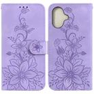 For iPhone 16 Plus Lily Embossed Leather Phone Case(Purple) - 1