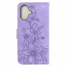 For iPhone 16 Plus Lily Embossed Leather Phone Case(Purple) - 3