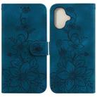 For iPhone 16 Plus Lily Embossed Leather Phone Case(Dark Blue) - 1