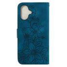 For iPhone 16 Plus Lily Embossed Leather Phone Case(Dark Blue) - 3