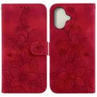 For iPhone 16 Plus Lily Embossed Leather Phone Case(Red) - 1