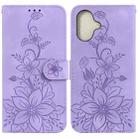 For iPhone 16 Lily Embossed Leather Phone Case(Purple) - 1