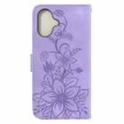For iPhone 16 Lily Embossed Leather Phone Case(Purple) - 3