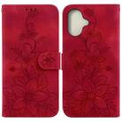 For iPhone 16 Lily Embossed Leather Phone Case(Red) - 1