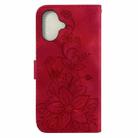 For iPhone 16 Lily Embossed Leather Phone Case(Red) - 3