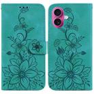 For iPhone 17 Lily Embossed Leather Phone Case(Green) - 1
