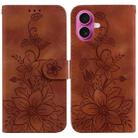 For iPhone 17 Lily Embossed Leather Phone Case(Brown) - 1