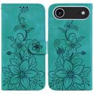 For iPhone 17 Air Lily Embossed Leather Phone Case(Green) - 1
