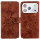 For iPhone 17 Pro Max Lily Embossed Leather Phone Case(Brown) - 1
