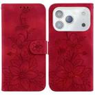 For iPhone 17 Pro Max Lily Embossed Leather Phone Case(Red) - 1