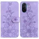 For Huawei nova Y70 Plus Lily Embossed Leather Phone Case(Purple) - 1