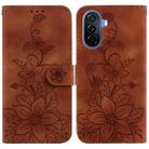 For Huawei nova Y70 Plus Lily Embossed Leather Phone Case(Brown) - 1