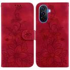 For Huawei nova Y70 Plus Lily Embossed Leather Phone Case(Red) - 1