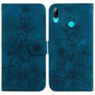 For Huawei P Smart 2019 Lily Embossed Leather Phone Case(Dark Blue) - 1