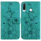 For Huawei P30 Lite / nova 4e Lily Embossed Leather Phone Case(Green) - 1