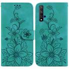 For Huawei nova 5T / Honor 20 Lily Embossed Leather Phone Case(Green) - 1