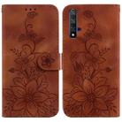 For Huawei nova 5T / Honor 20 Lily Embossed Leather Phone Case(Brown) - 1