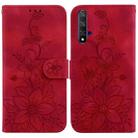 For Huawei nova 5T / Honor 20 Lily Embossed Leather Phone Case(Red) - 1