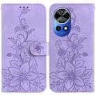 For Huawei nova 12 Pro Lily Embossed Leather Phone Case(Purple) - 1
