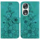 For Honor 90 Lily Embossed Leather Phone Case(Green) - 1