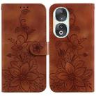 For Honor 90 Lily Embossed Leather Phone Case(Brown) - 1