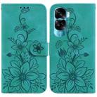 For Honor 90 Lite Lily Embossed Leather Phone Case(Green) - 1