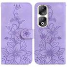 For Honor 90 Pro Lily Embossed Leather Phone Case(Purple) - 1