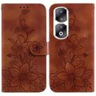 For Honor 90 Pro Lily Embossed Leather Phone Case(Brown) - 1