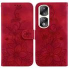 For Honor 90 Pro Lily Embossed Leather Phone Case(Red) - 1