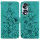 For Honor 70 Lily Embossed Leather Phone Case(Green) - 1