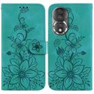 For Honor 80 Lily Embossed Leather Phone Case(Green) - 1