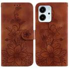 For Honor 80 SE Lily Embossed Leather Phone Case(Brown) - 1