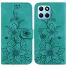 For Honor X8 5G Lily Embossed Leather Phone Case(Green) - 1