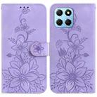 For Honor X8 5G Lily Embossed Leather Phone Case(Purple) - 1