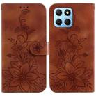 For Honor X8 5G Lily Embossed Leather Phone Case(Brown) - 1