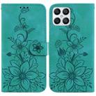For Honor X8 Lily Embossed Leather Phone Case(Green) - 1