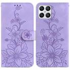 For Honor X8 Lily Embossed Leather Phone Case(Purple) - 1