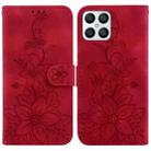 For Honor X8 Lily Embossed Leather Phone Case(Red) - 1